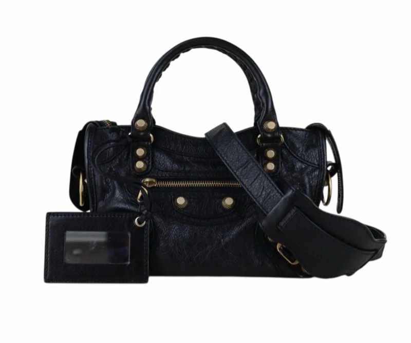 「JL精品代購」98新 Balenciaga mini city 機車包黑金-2