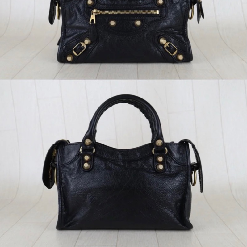 「JL精品代購」98新 Balenciaga mini city 機車包黑金-3