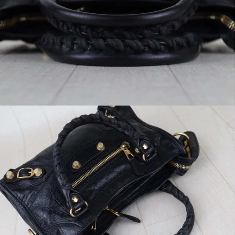 「JL精品代購」98新 Balenciaga mini city 機車包黑金-6