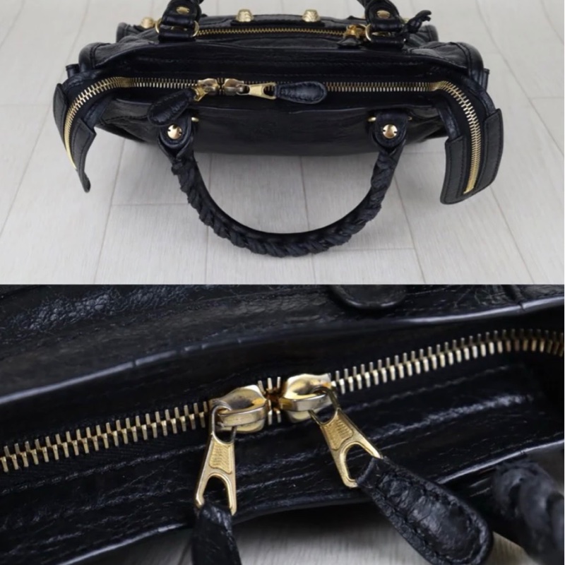 「JL精品代購」98新 Balenciaga mini city 機車包黑金-7