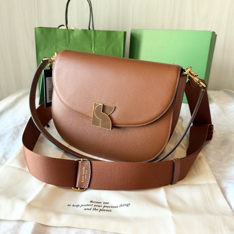 ✨全新🇺🇸 Kate Spade ♠️ 質感真皮馬鞍包(咖啡色)-0