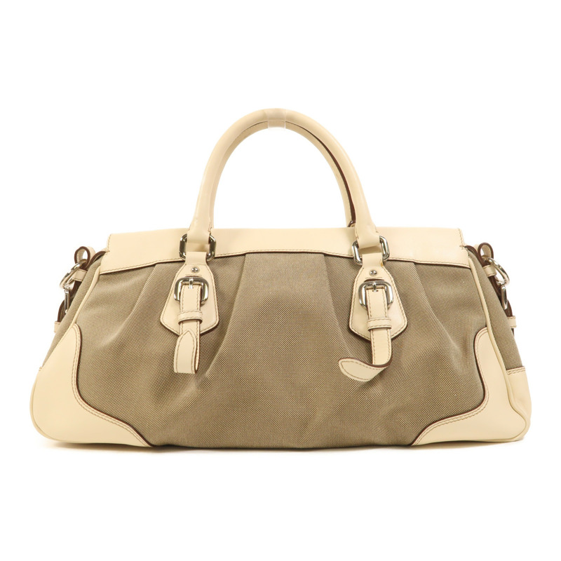PRADA 帆布/牛皮皮革2 Way Shoulder銀扣手挽肩背兩用袋-1