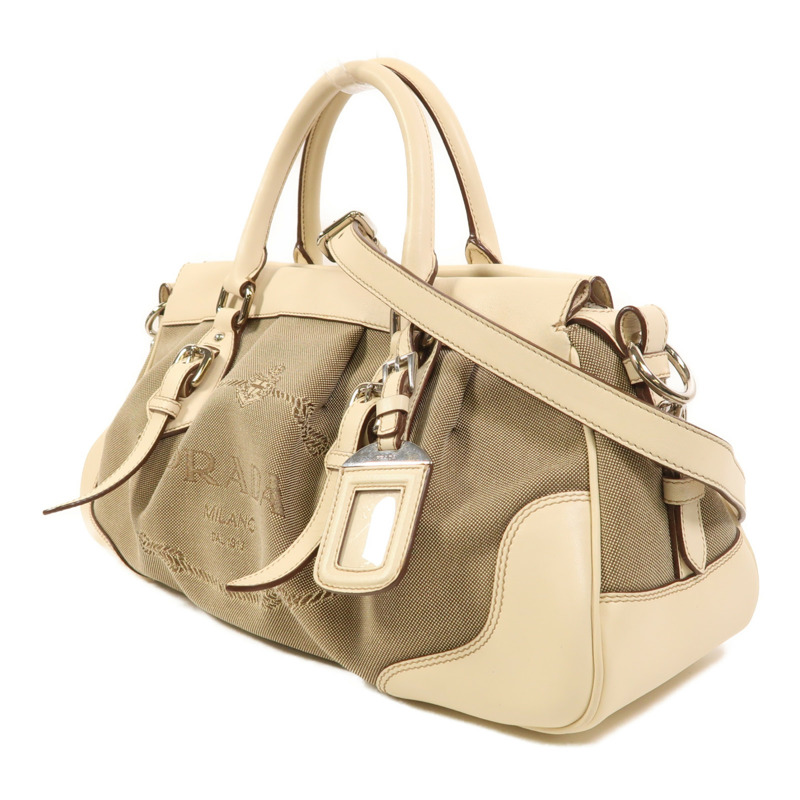 PRADA 帆布/牛皮皮革2 Way Shoulder銀扣手挽肩背兩用袋-2