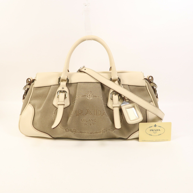 PRADA 帆布/牛皮皮革2 Way Shoulder銀扣手挽肩背兩用袋-9