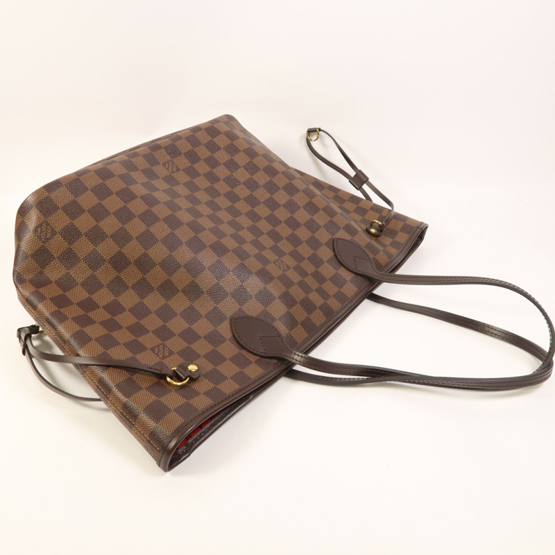 LOUIS VUITTON Damier Neverfull MM金扣手挽袋/肩背袋棕色-6