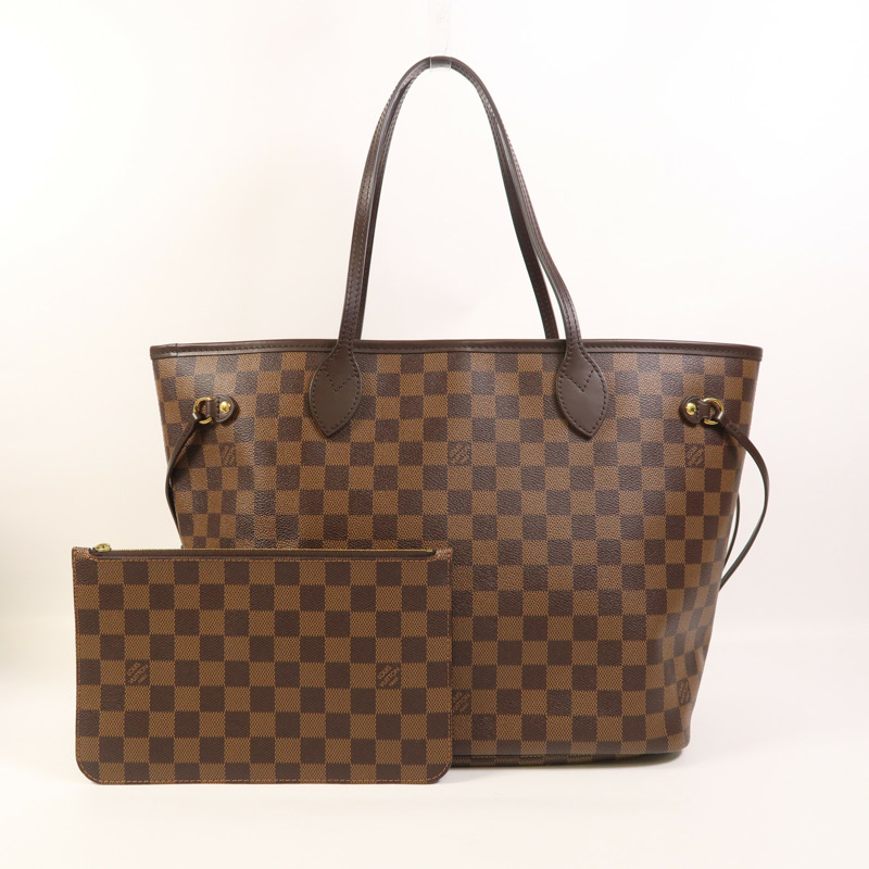 LOUIS VUITTON Damier Neverfull MM金扣手挽袋/肩背袋棕色-7