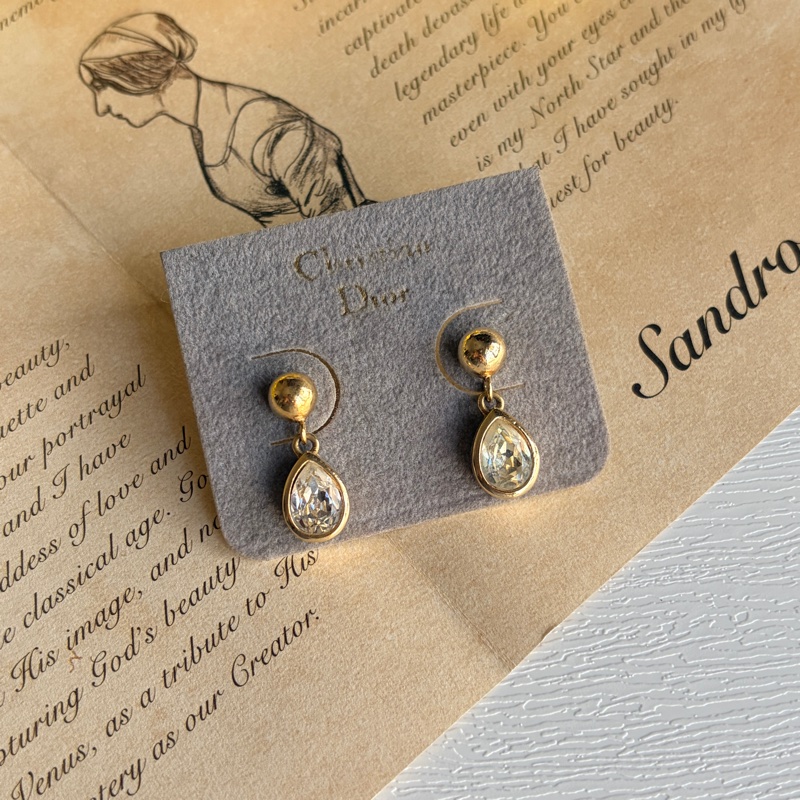 Christian Dior 迪奧 萊茵石水滴耳釘 耳針 耳環-0