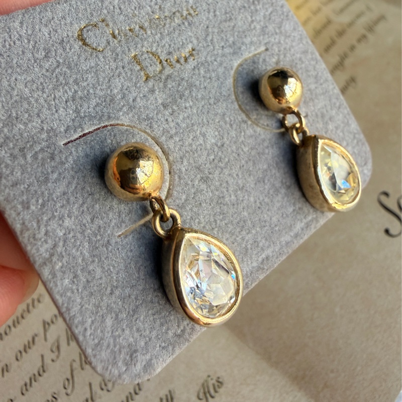 Christian Dior 迪奧 萊茵石水滴耳釘 耳針 耳環-3