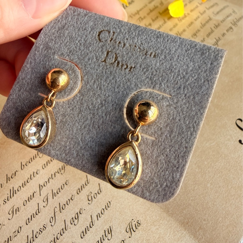 Christian Dior 迪奧 萊茵石水滴耳釘 耳針 耳環-4