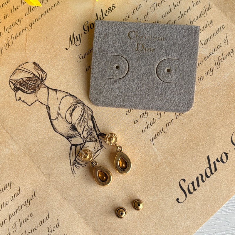 Christian Dior 迪奧 萊茵石水滴耳釘 耳針 耳環-12