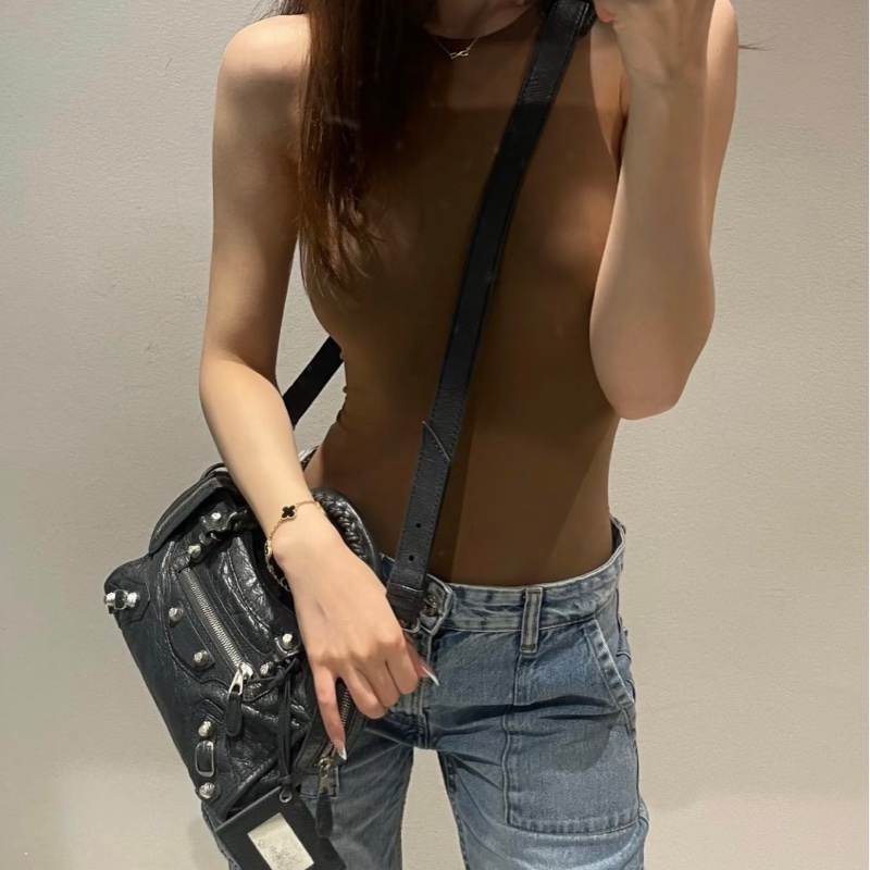 「JL精品代購」98新 Balenciaga mini city 機車包黑銀-1