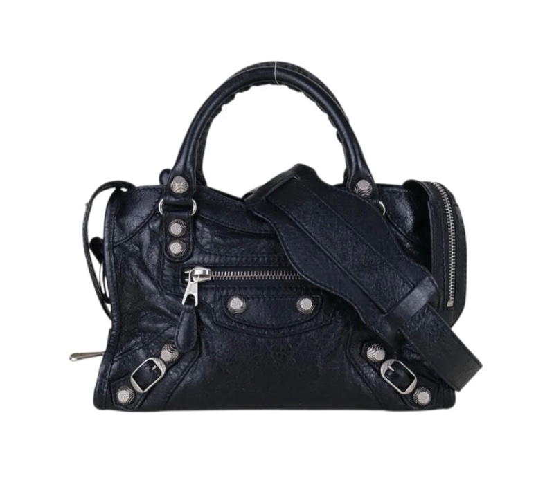 「JL精品代購」98新 Balenciaga mini city 機車包黑銀-2