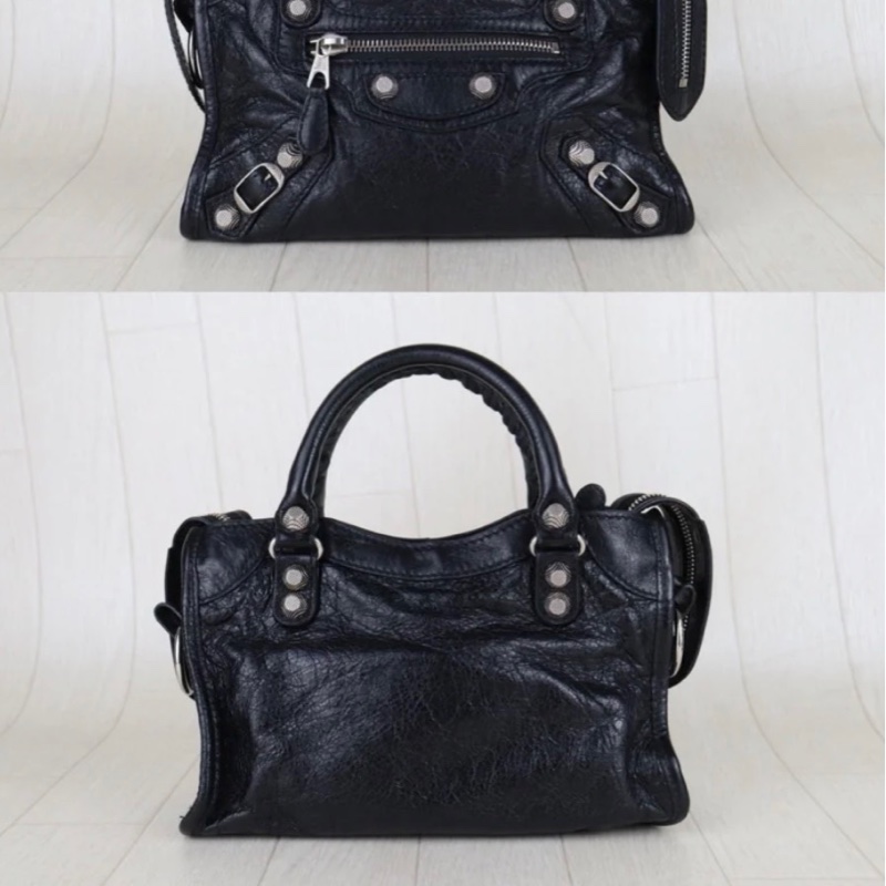 「JL精品代購」98新 Balenciaga mini city 機車包黑銀-3