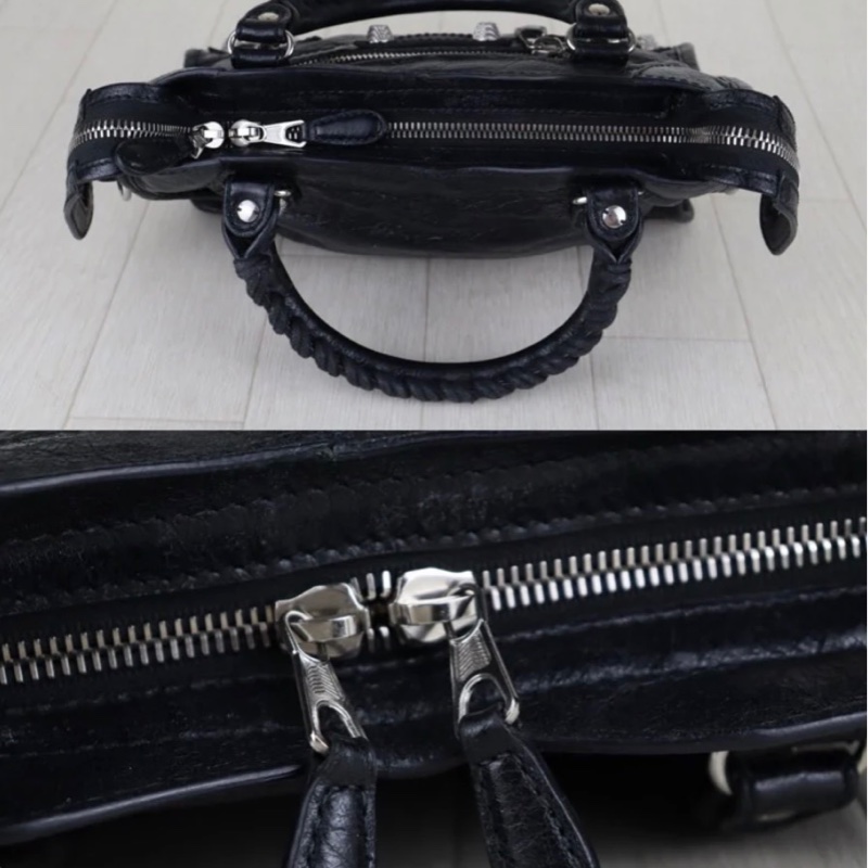 「JL精品代購」98新 Balenciaga mini city 機車包黑銀-7