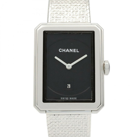 香奈兒男友風斜紋軟呢腕錶，不鏽鋼材質，女款，黑色，H4878