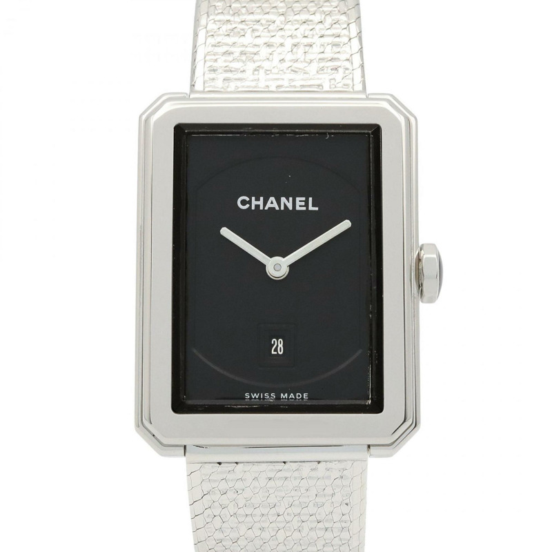 香奈兒男友風斜紋軟呢腕錶，不鏽鋼材質，女款，黑色，H4878-0