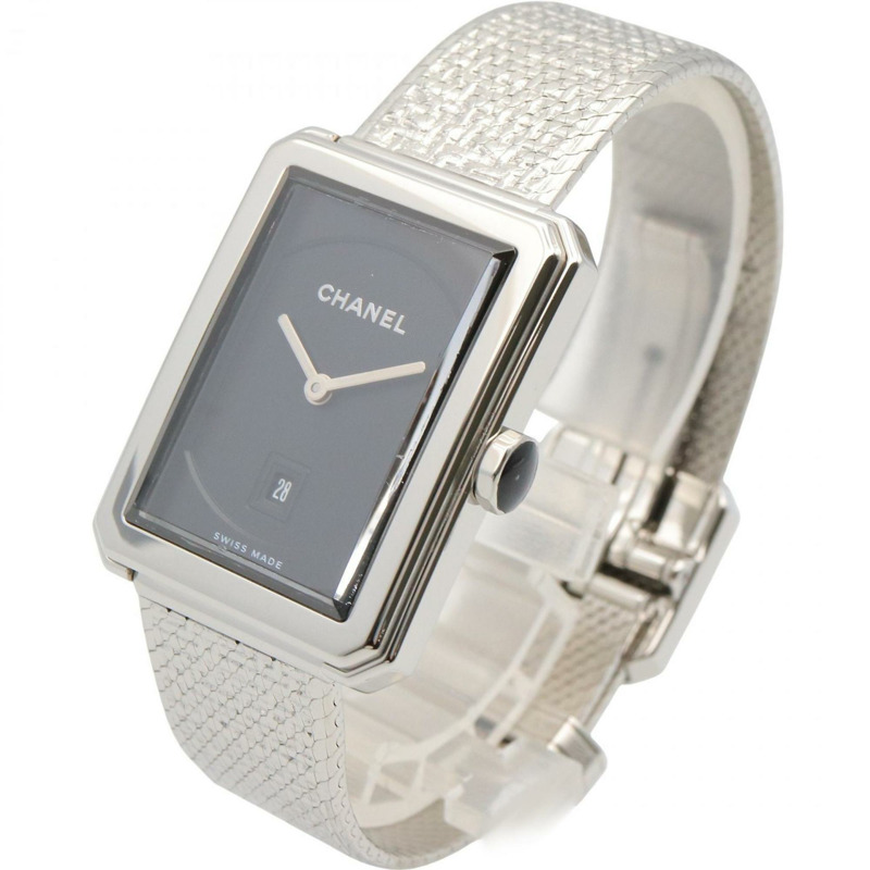 香奈兒男友風斜紋軟呢腕錶，不鏽鋼材質，女款，黑色，H4878-1