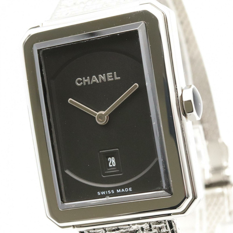 香奈兒男友風斜紋軟呢腕錶，不鏽鋼材質，女款，黑色，H4878-2