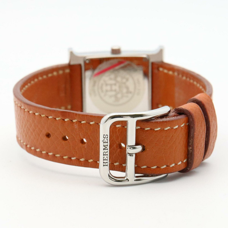 愛馬仕H系列腕錶,不鏽鋼錶殼搭配銀色皮革錶帶,型號HH1.210,女士款-4