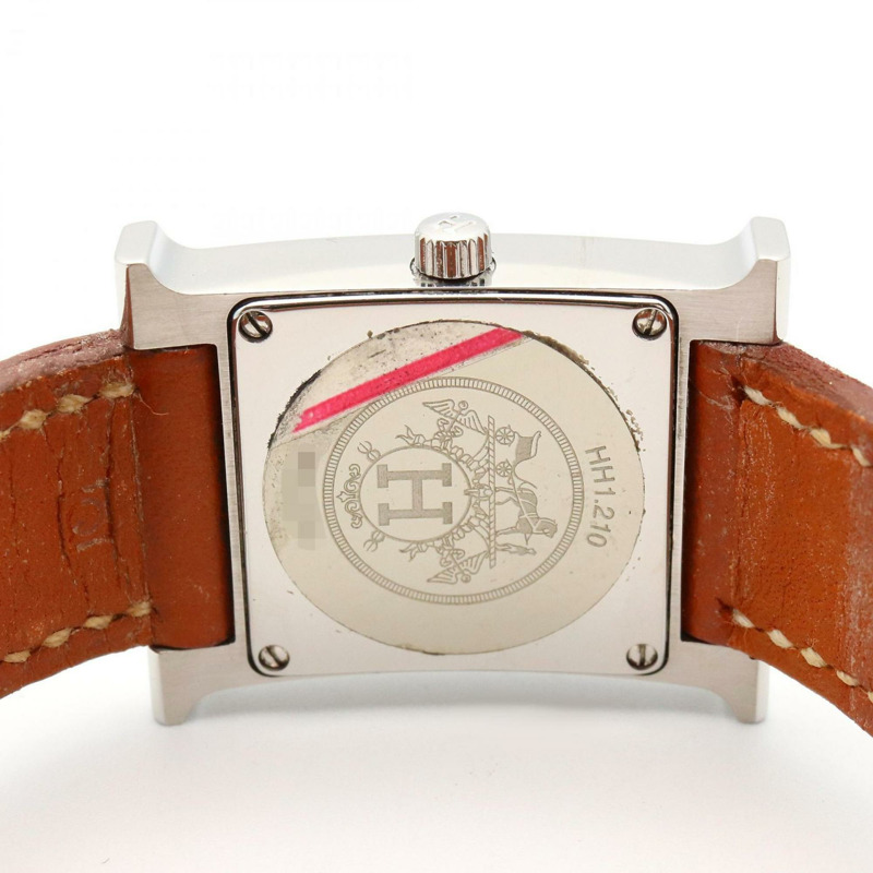 愛馬仕H系列腕錶,不鏽鋼錶殼搭配銀色皮革錶帶,型號HH1.210,女士款-5