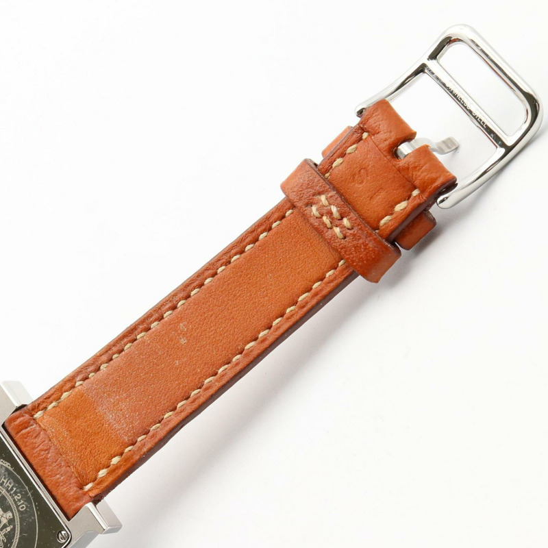 愛馬仕H系列腕錶,不鏽鋼錶殼搭配銀色皮革錶帶,型號HH1.210,女士款-12