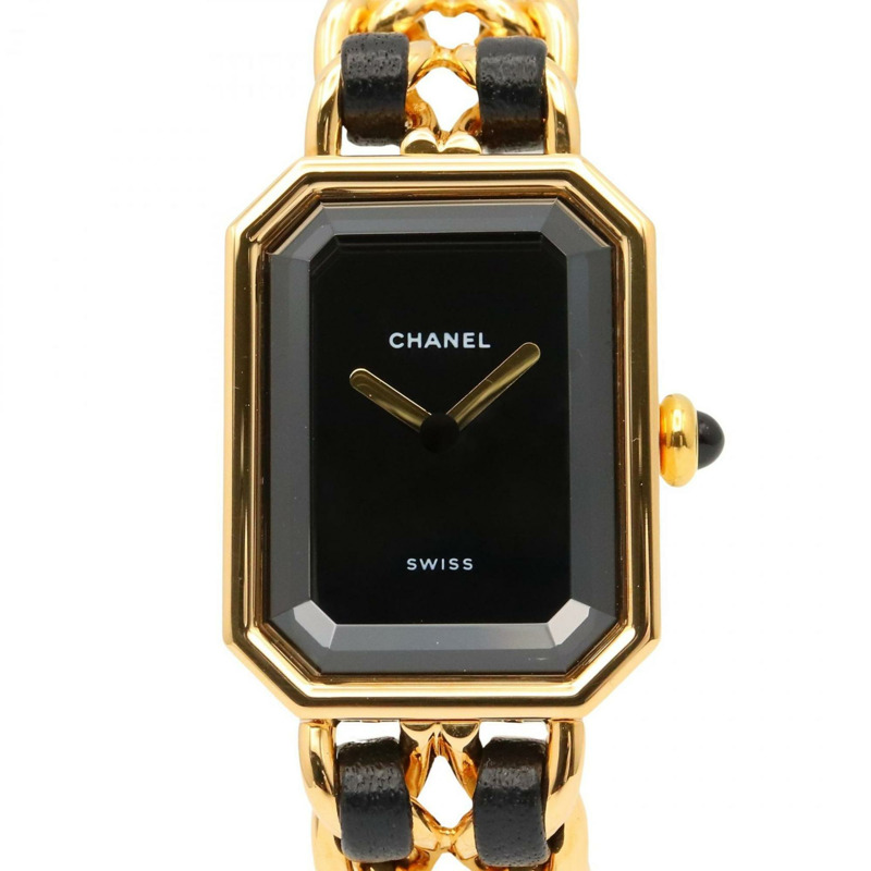 香奈兒 Premiere S 女士腕錶,鍍金錶殼,黑色皮錶帶,H0001-0