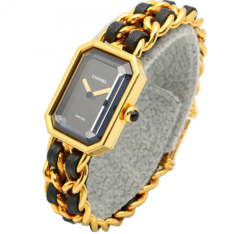 香奈兒 Premiere M 系列腕錶,鍍金,配皮錶帶,黑色,女士款,H0001-1