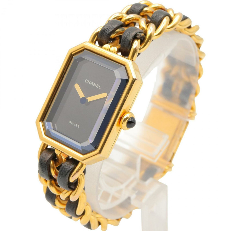 香奈兒 Premiere M 系列腕錶，鍍金，配皮錶帶，黑色，女士款，H0001-1