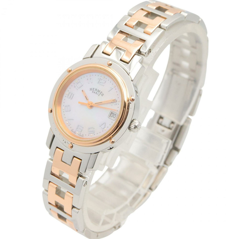 愛馬仕 Clipper Nacrée 女士腕錶，不鏽鋼材質，PGP 錶盤，粉紅色，CL4.221-1