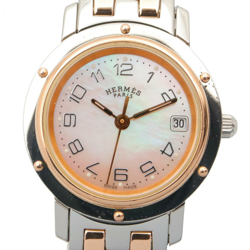 愛馬仕 Clipper Nacrée 女士腕錶，不鏽鋼材質，PGP 錶盤，粉紅色，CL4.221-2