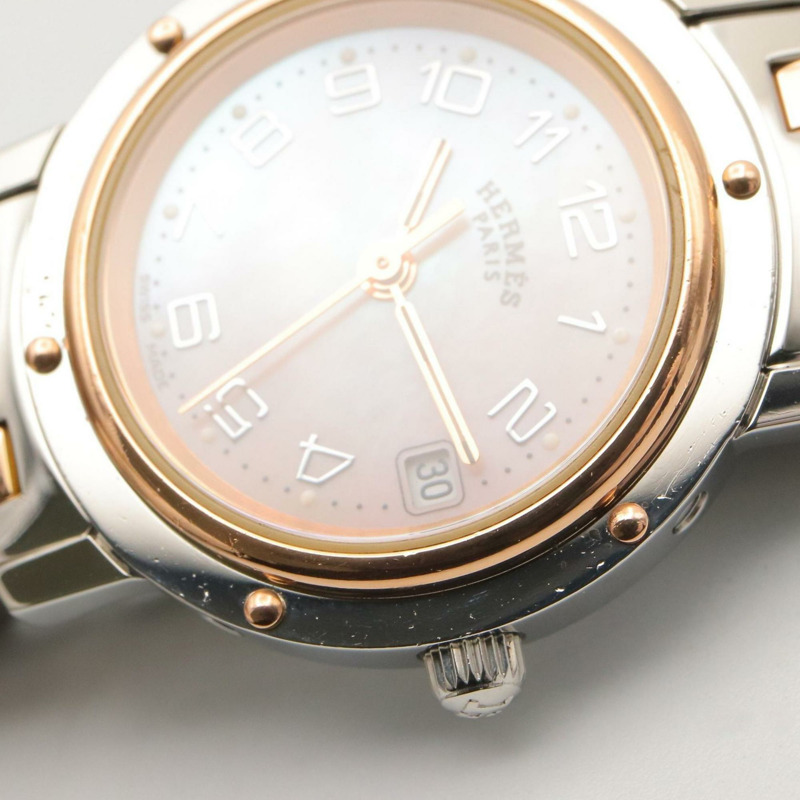 愛馬仕 Clipper Nacrée 女士腕錶，不鏽鋼材質，PGP 錶盤，粉紅色，CL4.221-8