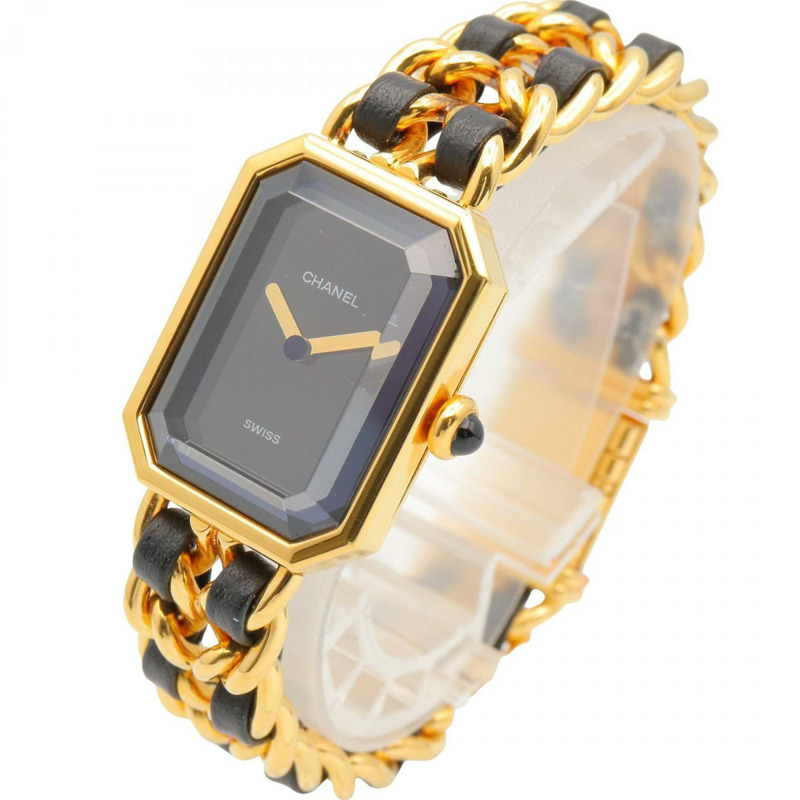 香奈兒 Premiere M 系列腕錶,鍍金,配皮錶帶,黑色,女士款,H0001-1