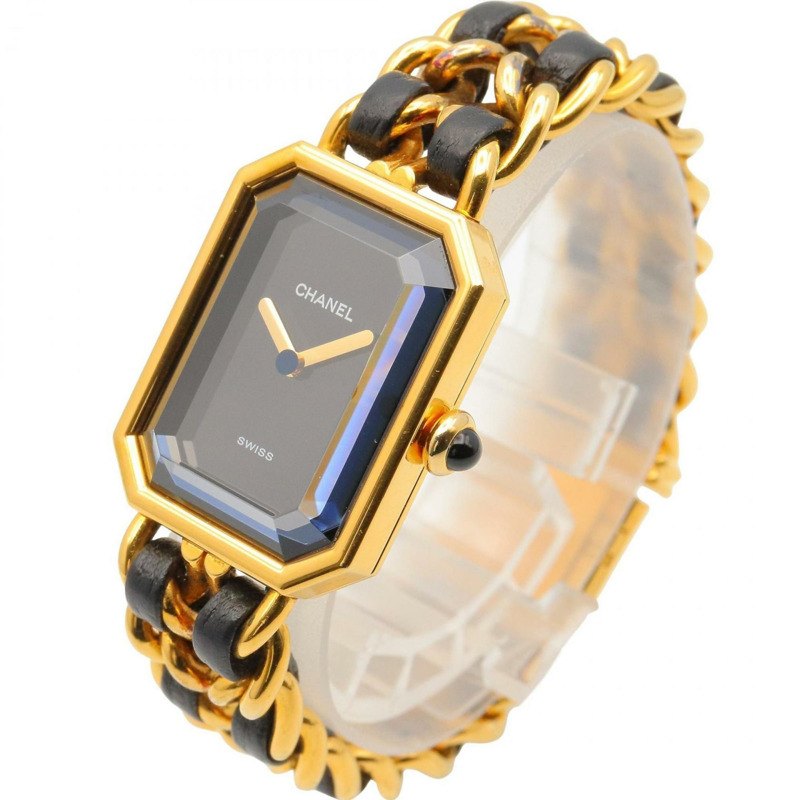 香奈兒 Premiere S 女士腕錶,鍍金,配皮錶帶,黑色,H0001-1