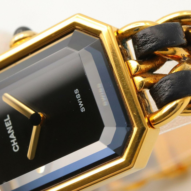 香奈兒 Premiere S 女士腕錶,鍍金,配皮錶帶,黑色,H0001-8