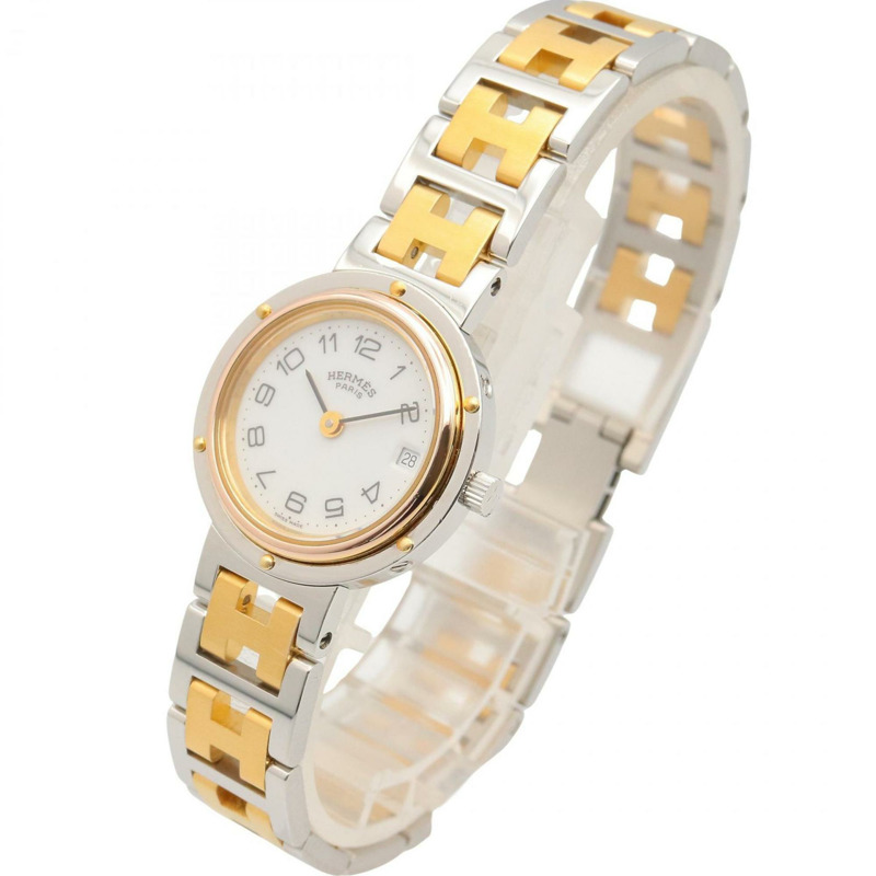 愛馬仕 Clipper 系列腕錶，鍍金不鏽鋼材質，女士款，白色，CL2.440-1