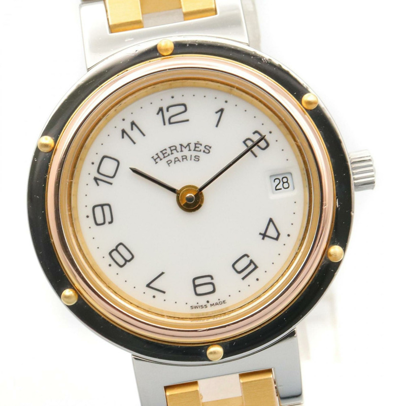 愛馬仕 Clipper 系列腕錶，鍍金不鏽鋼材質，女士款，白色，CL2.440-2