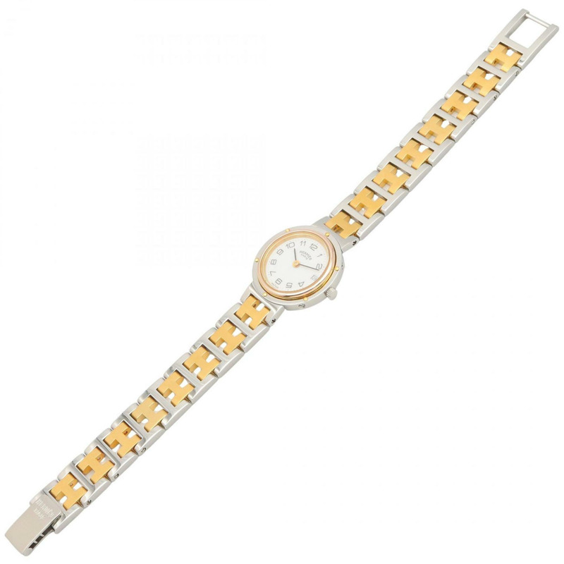 愛馬仕 Clipper 系列腕錶，鍍金不鏽鋼材質，女士款，白色，CL2.440-3