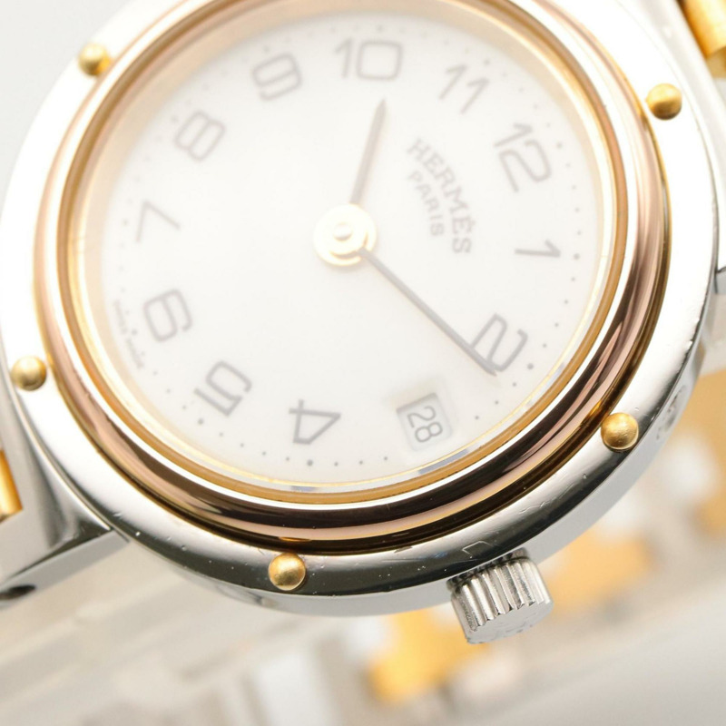 愛馬仕 Clipper 系列腕錶，鍍金不鏽鋼材質，女士款，白色，CL2.440-11