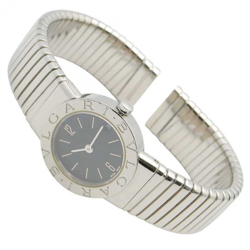 寶格麗 Tubogas 系列腕錶，不鏽鋼材質，女士款，黑色，BB232TS-3