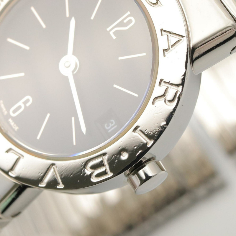 寶格麗 Tubogas 系列腕錶，不鏽鋼材質，女士款，黑色，BB232TS-10