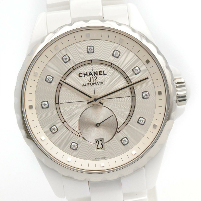 香奈兒 J12-365 陶瓷鑲鑽男士腕錶，銀色，H4345-2