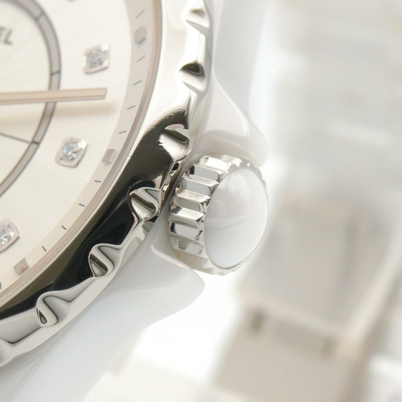 香奈兒 J12-365 陶瓷鑲鑽男士腕錶，銀色，H4345-5