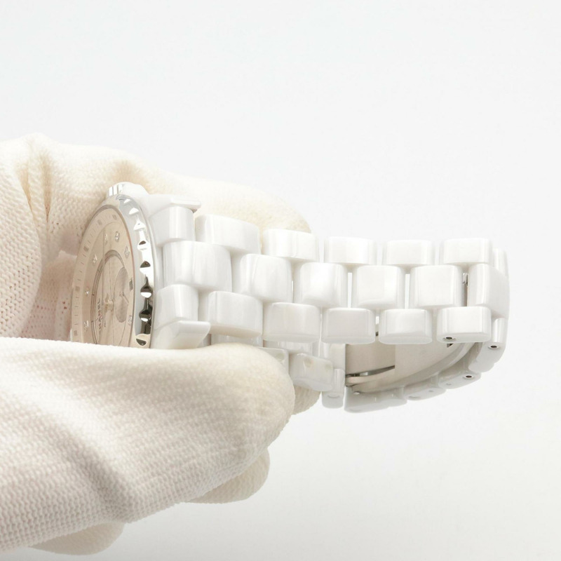 香奈兒 J12-365 陶瓷鑲鑽男士腕錶，銀色，H4345-7