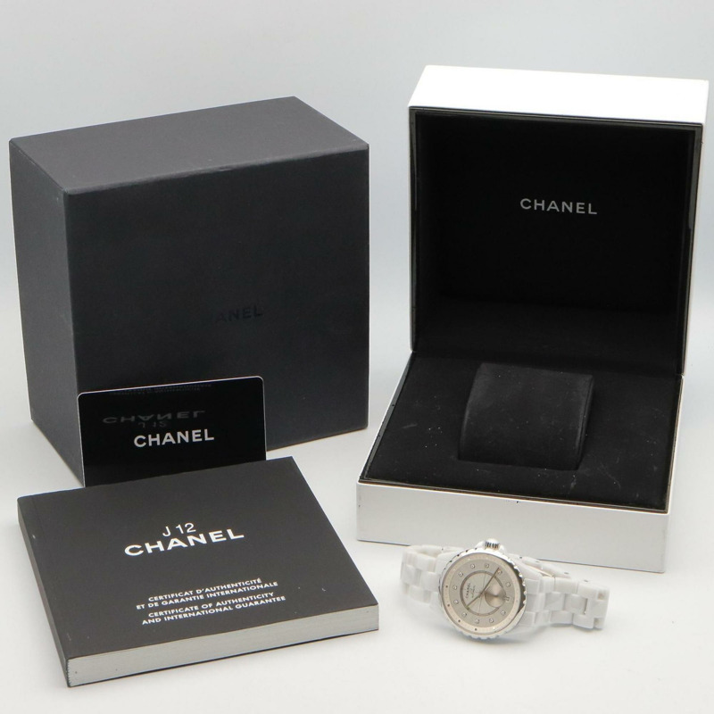 香奈兒 J12-365 陶瓷鑲鑽男士腕錶，銀色，H4345-9