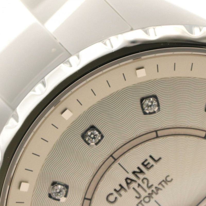 香奈兒 J12-365 陶瓷鑲鑽男士腕錶，銀色，H4345-12