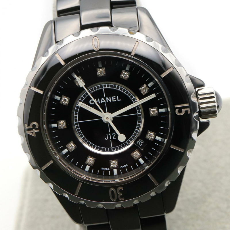 香奈兒 J12 12P 鑽石腕錶,陶瓷錶殼,鑲鑽,女士款,黑色,H1625-2