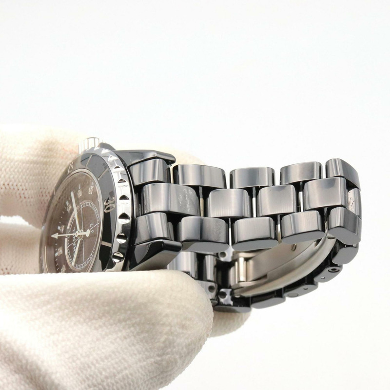 香奈兒 J12 12P 鑽石腕錶,陶瓷錶殼,鑲鑽,女士款,黑色,H1625-7