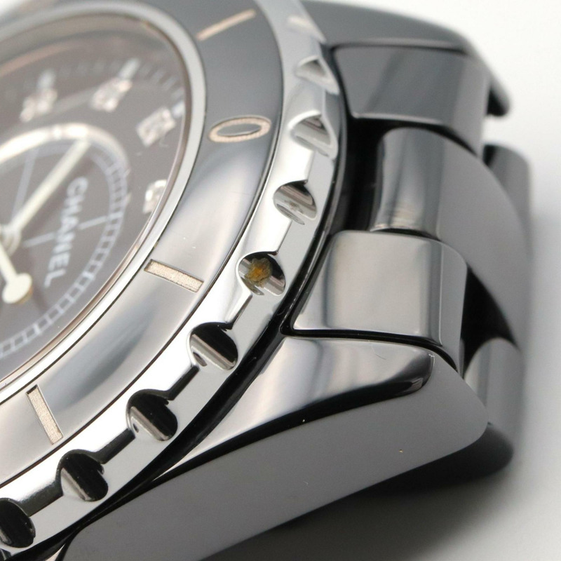 香奈兒 J12 12P 鑽石腕錶,陶瓷錶殼,鑲鑽,女士款,黑色,H1625-9