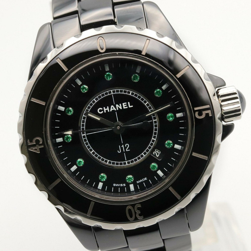 香奈兒 J12 十週年紀念款陶瓷祖母綠腕錶,女士,黑色,H2679-2