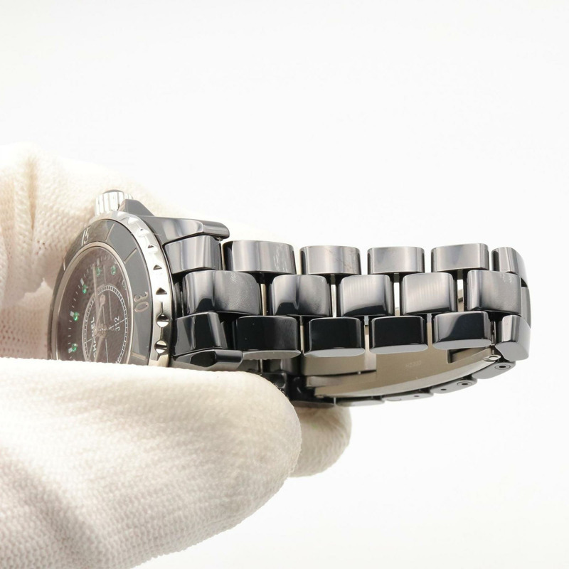 香奈兒 J12 十週年紀念款陶瓷祖母綠腕錶,女士,黑色,H2679-7